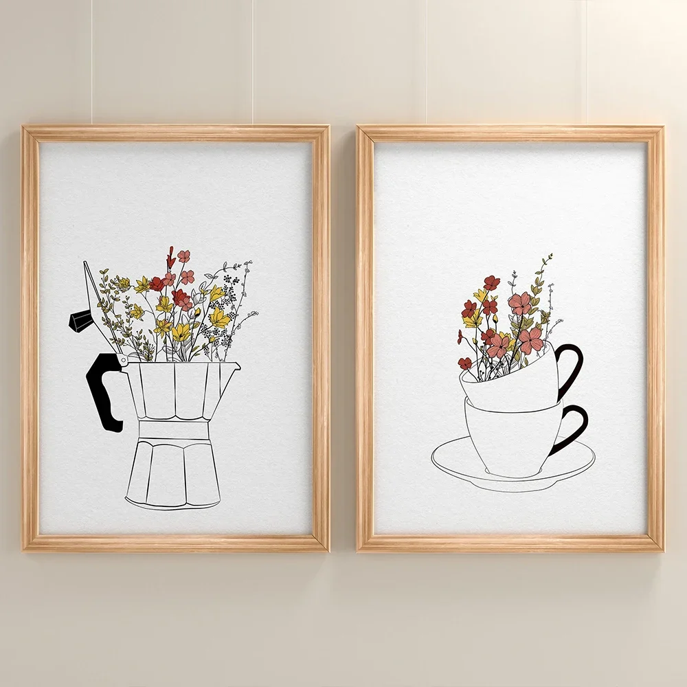 Resin Art Kitchen - Coffee Lover Diamond Cups Flowers Modern