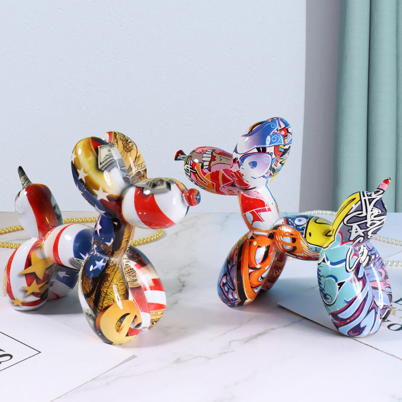Resin Art Stand - Whimsical Water-Transfer Balloon Dog Sculpture-Dazzling Graffiti