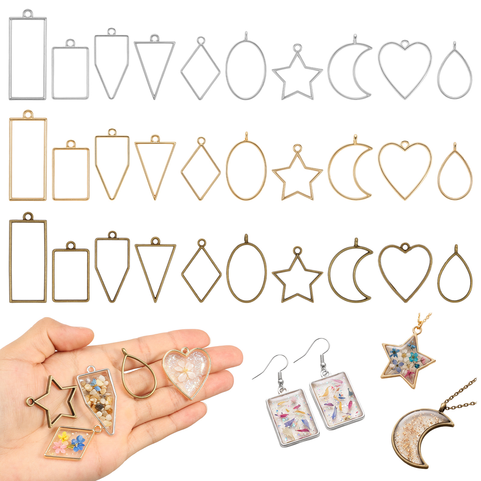 Bezels Pendant Resin - 30Pcs Hollow Frame Pendant Charm Metal