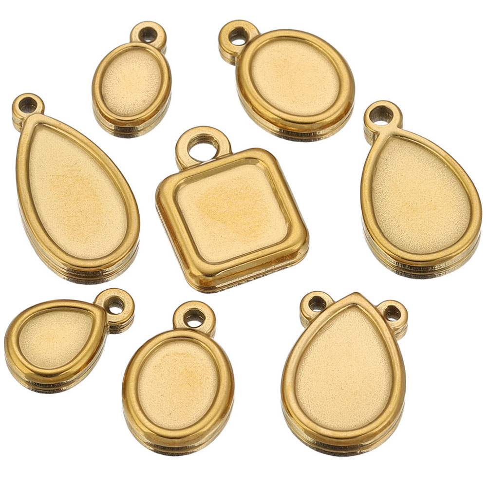 Bezels Pendant Resin - 5pcs Stainless Steel Square Drop Round