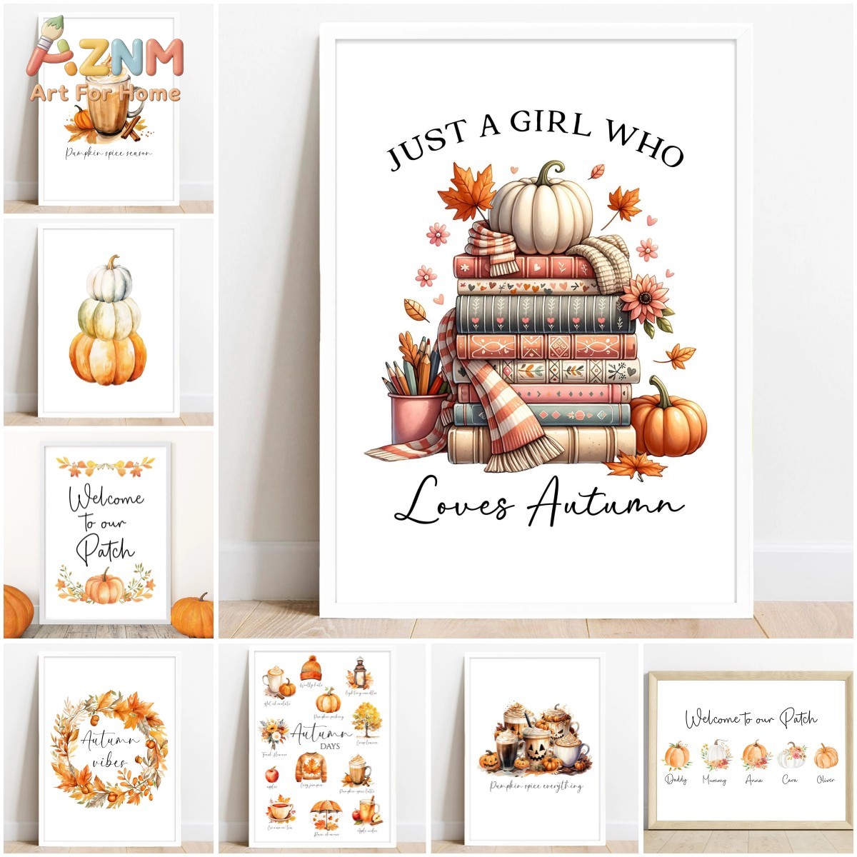Resin Art Kitchen - AZNM Watercolor Autumn Books Pumpkin Coffee