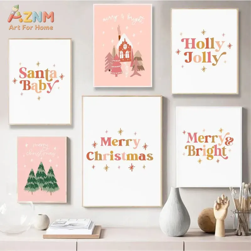 Xmas Resin Art - AZNM Pastel Pink Christmas Letter House