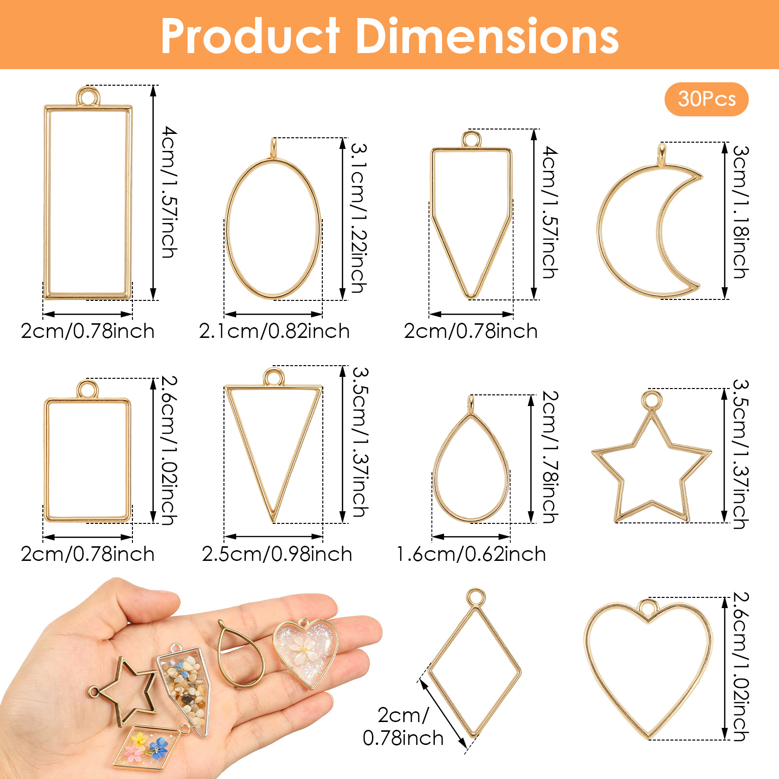 30Pcs Hollow Frame Pendant Cha - Bezels Pendant Resin review and price