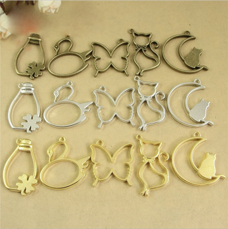 5 pcs Cat moon shape Metal Fra - Bezels Pendant Resin review and price