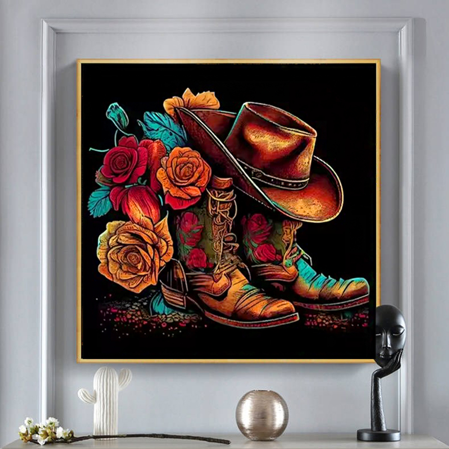 Cowboy Hat Boots Diamond Paint - Resin Art For Rose review and price